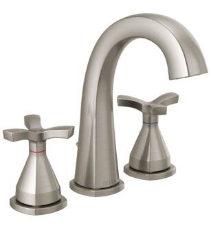 Delta 357756-SSMPU-DST Stryke 7 3/8" Two Cross Handle Widespread Bathroom Sink Faucet with Pop-Up Drain in Stainless Steel