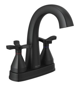 Delta 257756-BLMPU-DST Stryke 7 3/8" Two Cross Handle Centerset Bathroom Sink Faucet with Pop-Up Drain in Matte Black