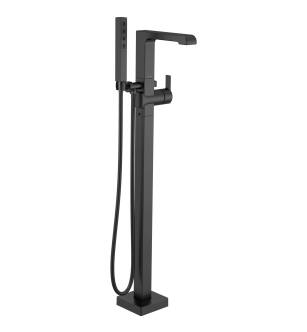 Delta Ara® T4767-BLFL Single Handle Floor Mount Tub Filler Trim with Hand Shower in Matte Black