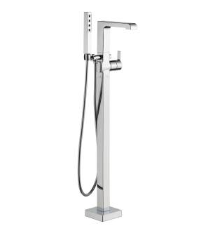 Delta Ara® T4767-FL Single Handle Floor Mount Tub Filler Trim with Hand Shower in Chrome