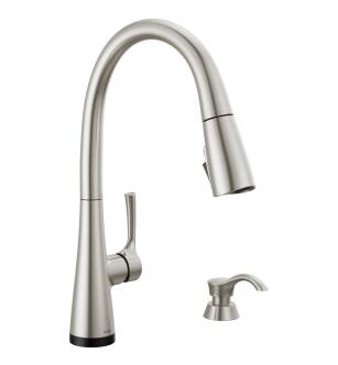 Delta AUBURN™ 19835TZ-SPSD-DST Single Handle Pull-Down Kitchen Faucet with Soap Dispenser and Touch2O Technology Four Hole Deck Mount in Spotshield Stainless