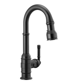 Delta Broderick™ 9990-BL-DST Single Handle Pull-Down Bar/Prep Faucet Three Hole Deck Mount in Matte Black