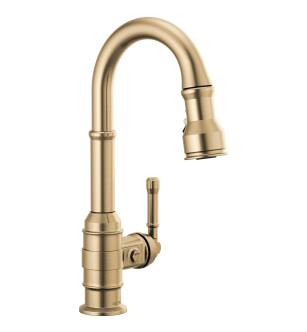Delta Broderick™ 9990-CZ-DST Single Handle Pull-Down Bar/Prep Faucet Three Hole Deck Mount in Champagne Bronze
