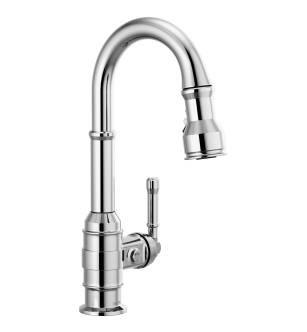 Delta Broderick™ 9990-DST Single Handle Pull-Down Bar/Prep Faucet Three Hole Deck Mount in Chrome