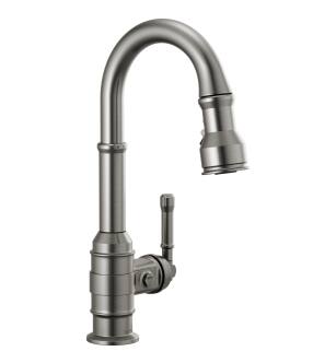 Delta Broderick™ 9990-KS-DST Single Handle Pull-Down Bar/Prep Faucet Three Hole Deck Mount in Black Stainless