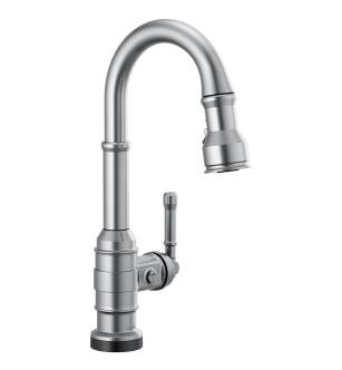 Delta Broderick™ 9990T-AR-DST Single Handle Pull-Down Bar/Prep Faucet with Touch2O Technology Three Hole Deck Mount in Arctic Stainless