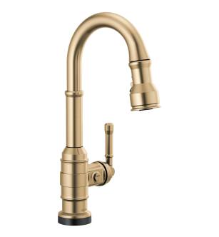 Delta Broderick™ 9990T-CZ-DST Single Handle Pull-Down Bar/Prep Faucet with Touch2O Technology Three Hole Deck Mount in Champagne Bronze