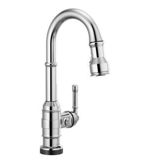Delta Broderick™ 9990T-DST Single Handle Pull-Down Bar/Prep Faucet with Touch2O Technology Three Hole Deck Mount in Chrome