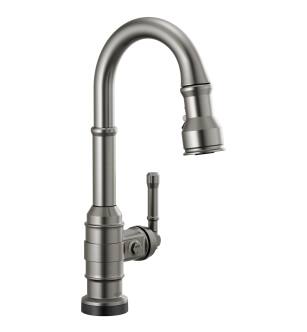Delta Broderick™ 9990T-KS-DST Single Handle Pull-Down Bar/Prep Faucet with Touch2O Technology Three Hole Deck Mount in Black Stainless