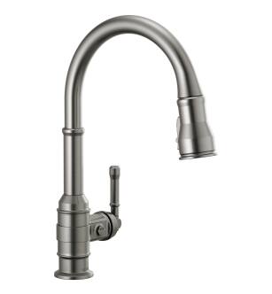 Delta Broderick™ 9190-KS-DST Single Handle Pull-Down Kitchen Faucet Three Hole Deck Mount in Black Stainless