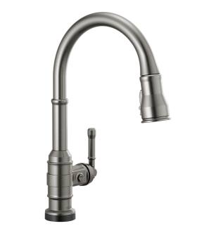 Delta Broderick™ 9190T-KS-DST Single Handle Pull-Down Kitchen Faucet With Touch2O Technology Three Hole Deck Mount in Black Stainless