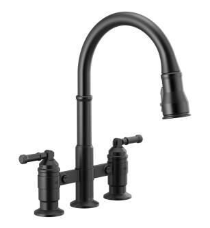 Delta Broderick™ 2390L-BL-DST Two Handle Pull-Down Bridge Kitchen Faucet in Matte Black