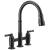 Delta Broderick™ 2390L-BL-DST Two Handle Pull-Down Bridge Kitchen Faucet in Matte Black