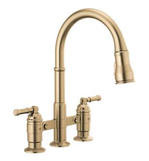 Delta Broderick™ 2390L-CZ-DST Two Handle Pull-Down Bridge Kitchen Faucet in Champagne Bronze