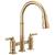 Delta Broderick™ 2390L-CZ-DST Two Handle Pull-Down Bridge Kitchen Faucet in Champagne Bronze