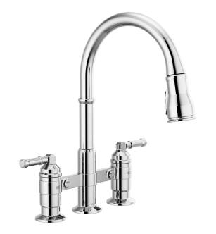 Delta Broderick™ 2390L-DST Two Handle Pull-Down Bridge Kitchen Faucet in Chrome