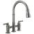 Delta Broderick™ 2390L-KS-DST Two Handle Pull-Down Bridge Kitchen Faucet in Black Stainless