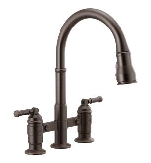Delta Broderick™ 2390L-RB-DST Two Handle Pull-Down Bridge Kitchen Faucet in Venetian Bronze