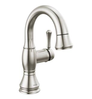 Delta Cassidy™ 597-SSPD-DST Single Handle Pull Down Bathroom Faucet Three Hole Deck Mount in Stainless