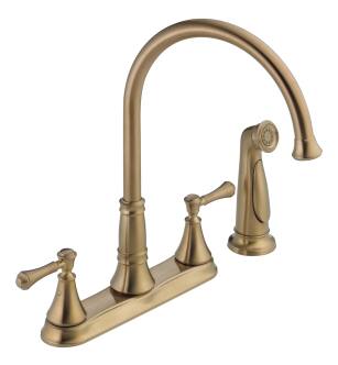 Delta Cassidy™ 2497LF-CZ Two Handle Kitchen Faucet with Spray Four Hole Deck Mount in Champagne Bronze