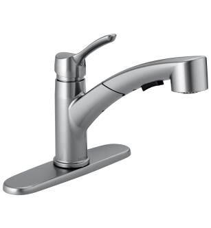 Delta Collins™ 4140-AR-DST Single Handle Pull-Out Kitchen Faucet Three Hole Deck Mount in Arctic Stainless