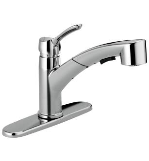 Delta Collins™ 4140-DST Single Handle Pull-Out Kitchen Faucet Three Hole Deck Mount in Chrome