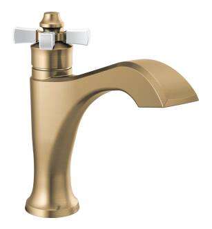 Delta Dorval™ 557-GSLPU-DST Single Handle Bathroom Faucet Three Hole Deck Mount in Champagne Bronze / Porcelain