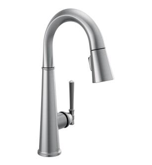 Delta Emmeline™ 9982-AR-PR-DST Single Handle Pull Down Bar/Prep Faucet Three Hole Deck Mount in Lumicoat Arctic Stainless