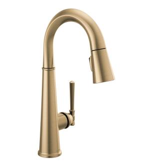 Delta Emmeline™ 9982-CZ-PR-DST Single Handle Pull Down Bar/Prep Faucet Three Hole Deck Mount in Lumicoat Champagne Bronze