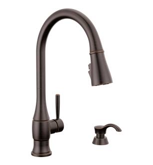 Delta Hazelwood™ 19831Z-RBSD-DST Single Handle Pull-Down Kitchen Faucet with Soap Dispenser and ShieldSpray Technology in Venetian Bronze