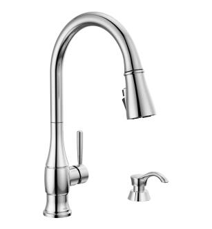 Delta Hazelwood™ 19831Z-SD-DST Single Handle Pull-Down Kitchen Faucet with Soap Dispenser and ShieldSpray Technology in Chrome