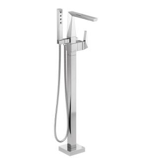 Delta T4743-PR-FL Trillian 40 7/8" Single Handle Floor Mount Tub Filler with Hand Shower in Lumicoat Chrome
