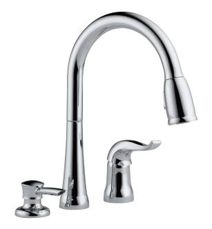 Delta Kate® 16970-SD-DST Single Handle Pull-Down Kitchen Faucet with Soap Dispenser in Chrome