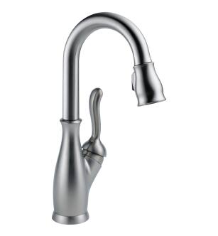 Delta Leland® 9678-AR-DST Single Handle Pull-Down Bar / Prep Faucet Three Hole Deck Mount in Arctic Stainless