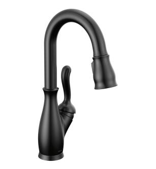 Delta Leland® 9678-BL-DST Single Handle Pull-Down Bar / Prep Faucet Three Hole Deck Mount in Matte Black