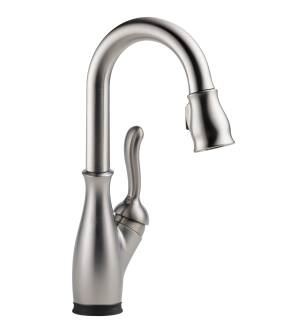 Delta Leland® 9678T-SP-DST Single Handle Pull-Down Bar / Prep Faucet with Touch2O® Technology Three Hole Deck Mount in Spotshield Stainless