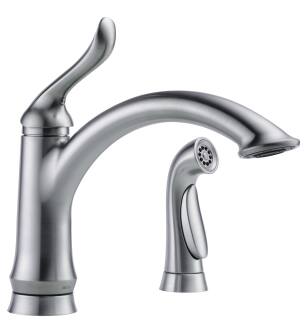Delta Linden™ 4453-AR-DST Single Handle Kitchen Faucet with Spray Four Hole Deck Mount in Arctic Stainless