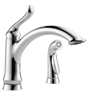 Delta Linden™ 4453-DST Single Handle Kitchen Faucet with Spray Four Hole Deck Mount in Chrome