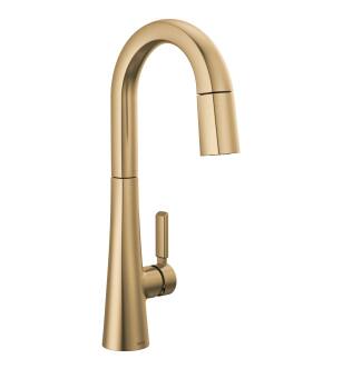 Delta Monrovia™ 9991-CZ-PR-DST Single Handle Pull-Down Bar/Prep Faucet Three Hole Deck Mount in Lumicoat Champagne Bronze