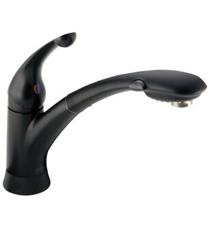 Delta Signature Pullouts 470-BL-DST Single Handle Pull-Out Kitchen Faucet Three Hole Deck Mount in Matte Black