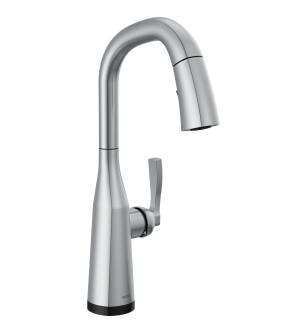 Delta Stryke® 9976T-AR-PR-DST Single Handle Pull Down Bar/Prep Faucet with Touch 2O Technology Three Hole Deck Mount in Lumicoat Arctic Stainless