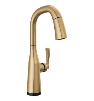Delta Stryke® 9976T-CZ-PR-DST Single Handle Pull Down Bar/Prep Faucet with Touch 2O Technology Three Hole Deck Mount in Lumicoat Champagne Bronze