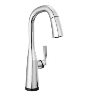Delta Stryke® 9976T-PR-DST Single Handle Pull Down Bar/Prep Faucet with Touch 2O Technology Three Hole Deck Mount in Lumicoat Chrome