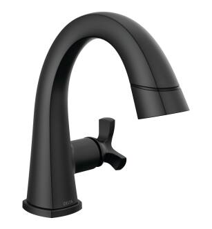 Delta Stryke® 5776-BLPD-DST Single Handle Pull Down Bathroom Faucet Three Hole Deck Mount in Matte Black