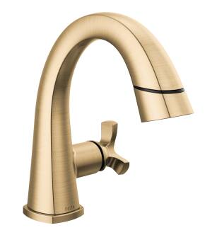 Delta Stryke® 5776-CZPD-PR-DST Single Handle Pull Down Bathroom Faucet Three Hole Deck Mount in Lumicoat Champagne Bronze