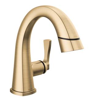 Delta Stryke® 577-CZPD-PR-DST Single Handle Pull Down Bathroom Faucet Three Hole Deck Mount in Lumicoat Champagne Bronze