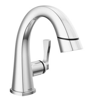 Delta Stryke® 577-PD-PR-DST Single Handle Pull Down Bathroom Faucet Three Hole Deck Mount in Lumicoat Chrome