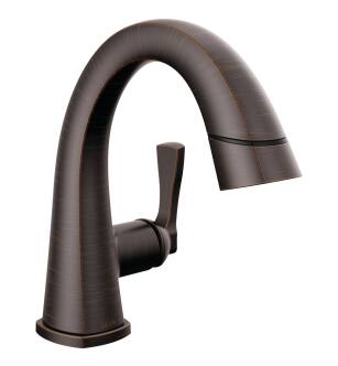 Delta Stryke® 577-RBPD-DST Single Handle Pull Down Bathroom Faucet Three Hole Deck Mount in Venetian Bronze