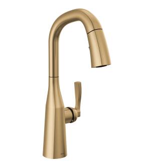 Delta Stryke® 9976-CZ-PR-DST Single Handle Pull-Down Bar/Prep Faucet Three Hole Deck Mount in Lumicoat Champagne Bronze