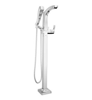 Delta Tesla® T4752-FL Single Handle Floor Mount Tub Filler Trim with Hand Shower in Chrome
